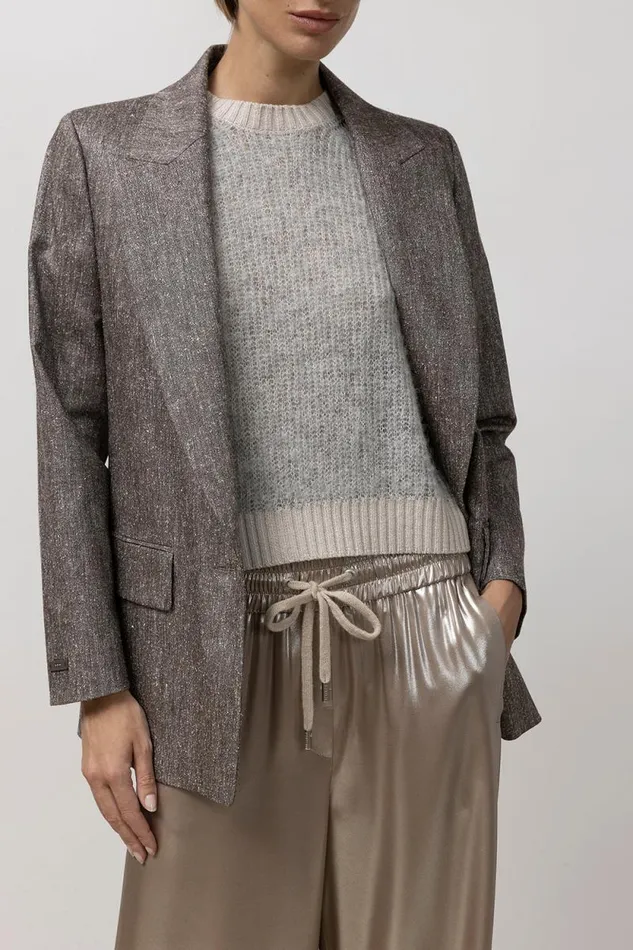 Peserico Knitwear Woman Wool And Lurex ShortSleeved Sweater Fog Gray Peserico Knitwear Woman Wool And Lurex ShortSleeved Sweater Fog Gray