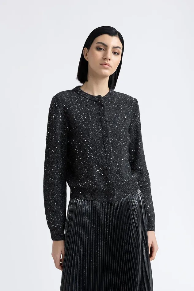 Peserico Knitwear Woman Wool Cashmere Cardigan With Sequins Graphite