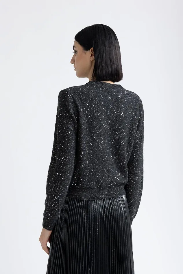 Peserico Knitwear Woman Wool Cashmere Cardigan With Sequins Graphite Peserico Knitwear Woman Wool Cashmere Cardigan With Sequins Graphite