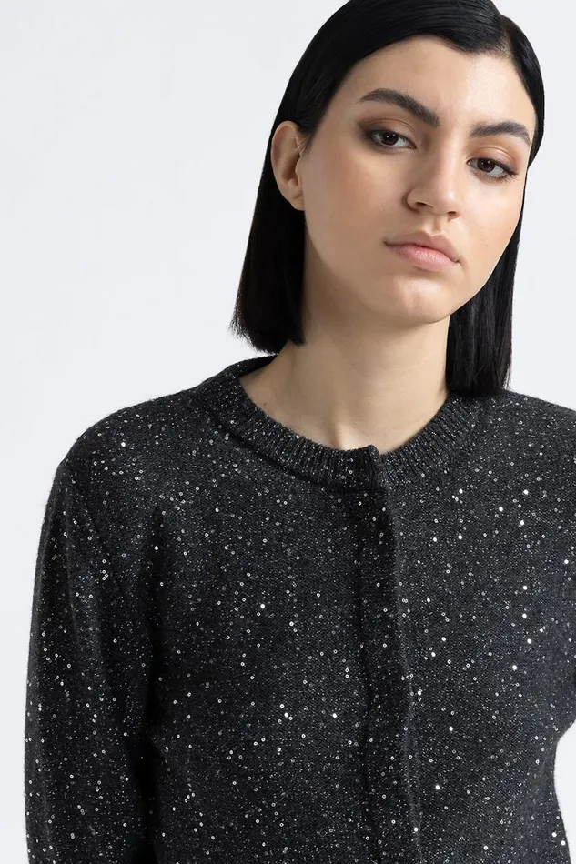 Peserico Knitwear Woman Wool Cashmere Cardigan With Sequins Graphite Peserico Knitwear Woman Wool Cashmere Cardigan With Sequins Graphite