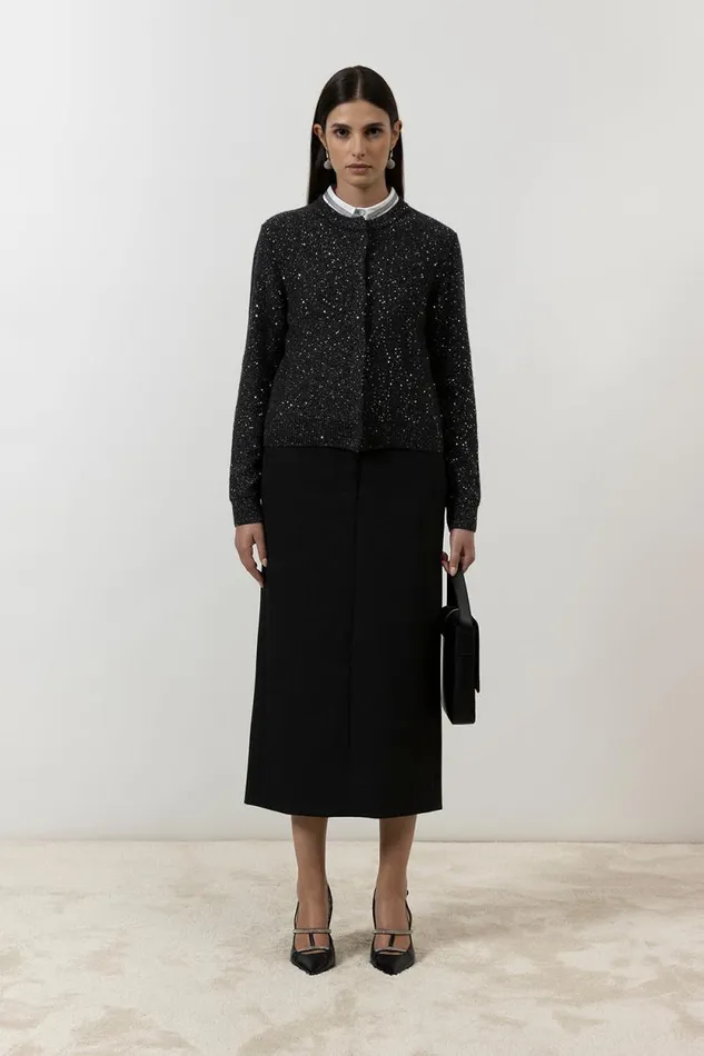 Peserico Knitwear Woman Wool Cashmere Cardigan With Sequins Graphite Peserico Knitwear Woman Wool Cashmere Cardigan With Sequins Graphite