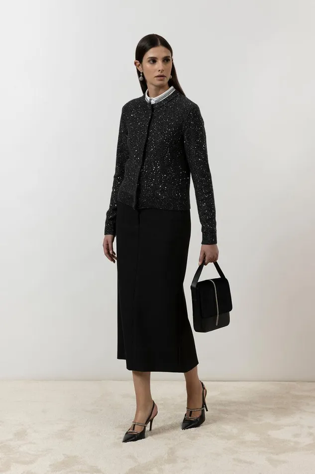 Peserico Knitwear Woman Wool Cashmere Cardigan With Sequins Graphite Peserico Knitwear Woman Wool Cashmere Cardigan With Sequins Graphite