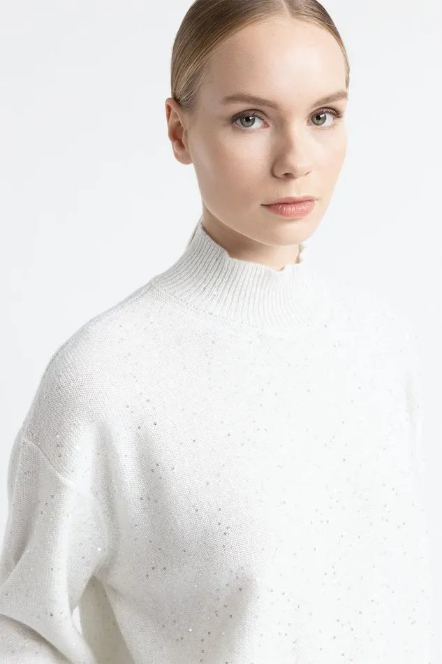 Peserico Knitwear Woman Wool Cashmere Lurex And Sequin Yarn Sweater Natural White Peserico Knitwear Woman Wool Cashmere Lurex And Sequin Yarn Sweater Natural White
