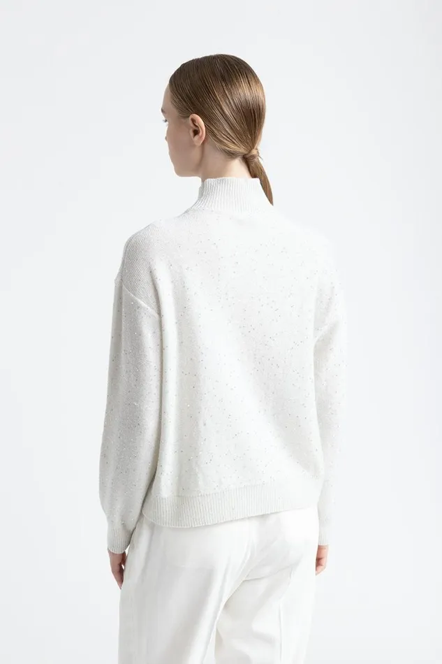 Peserico Knitwear Woman Wool Cashmere Lurex And Sequin Yarn Sweater Natural White Peserico Knitwear Woman Wool Cashmere Lurex And Sequin Yarn Sweater Natural White