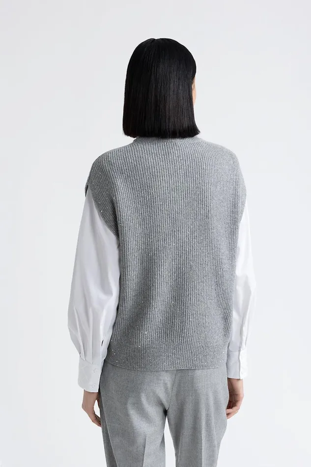Peserico Knitwear Woman Wool Cashmere Lurex And Sequins Cape Granite Peserico Knitwear Woman Wool Cashmere Lurex And Sequins Cape Granite