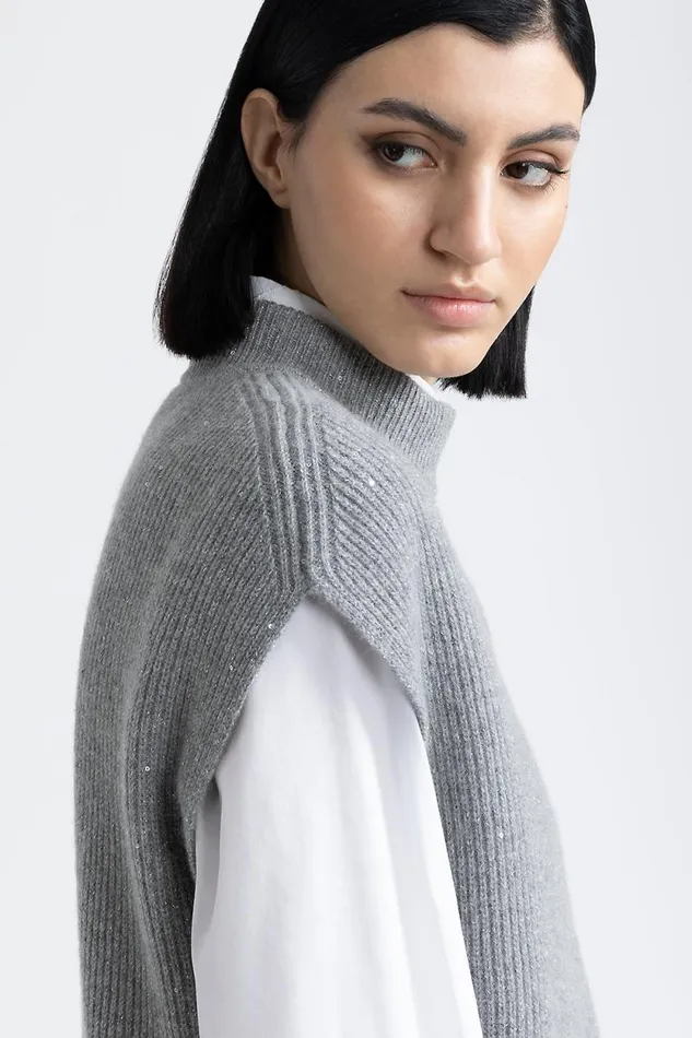 Peserico Knitwear Woman Wool Cashmere Lurex And Sequins Cape Granite Peserico Knitwear Woman Wool Cashmere Lurex And Sequins Cape Granite