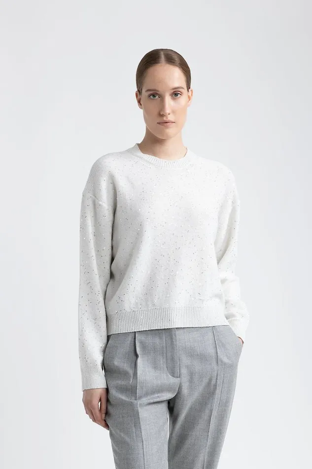 Peserico Knitwear Woman Wool Cashmere Lurex And Sequins Sweater Natural White Peserico Knitwear Woman Wool Cashmere Lurex And Sequins Sweater Natural White