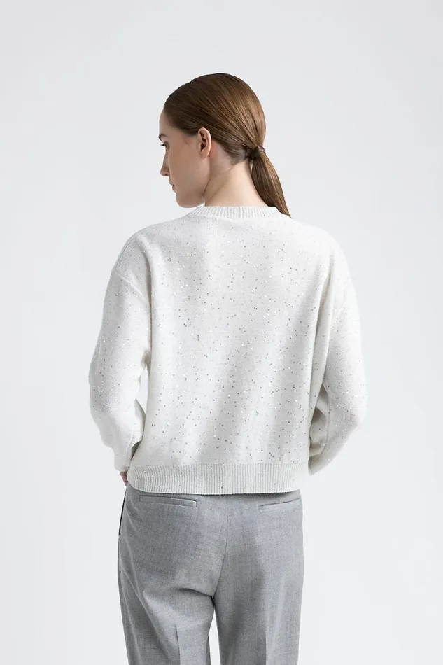 Peserico Knitwear Woman Wool Cashmere Lurex And Sequins Sweater Natural White Peserico Knitwear Woman Wool Cashmere Lurex And Sequins Sweater Natural White