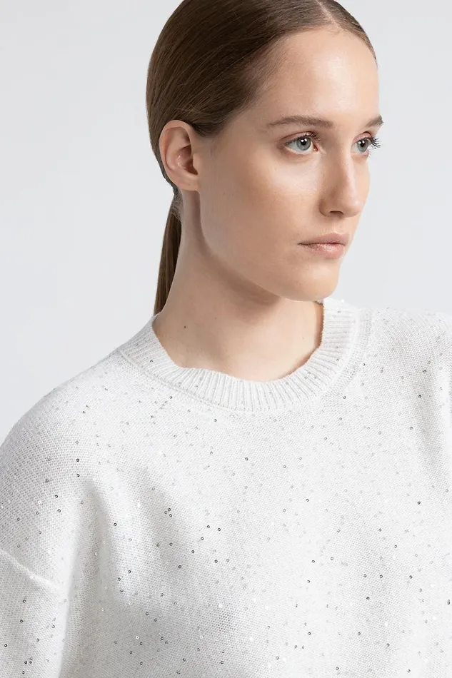 Peserico Knitwear Woman Wool Cashmere Lurex And Sequins Sweater Natural White Peserico Knitwear Woman Wool Cashmere Lurex And Sequins Sweater Natural White