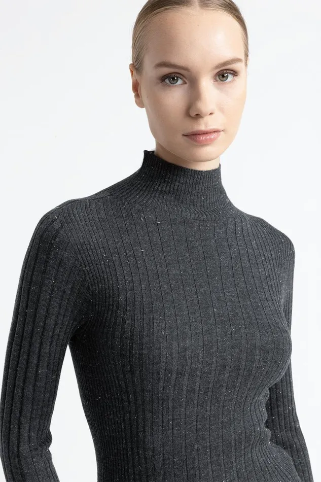 Peserico Knitwear Woman Wool High Neck Ribbed Sweater Graphite Peserico Knitwear Woman Wool High Neck Ribbed Sweater Graphite