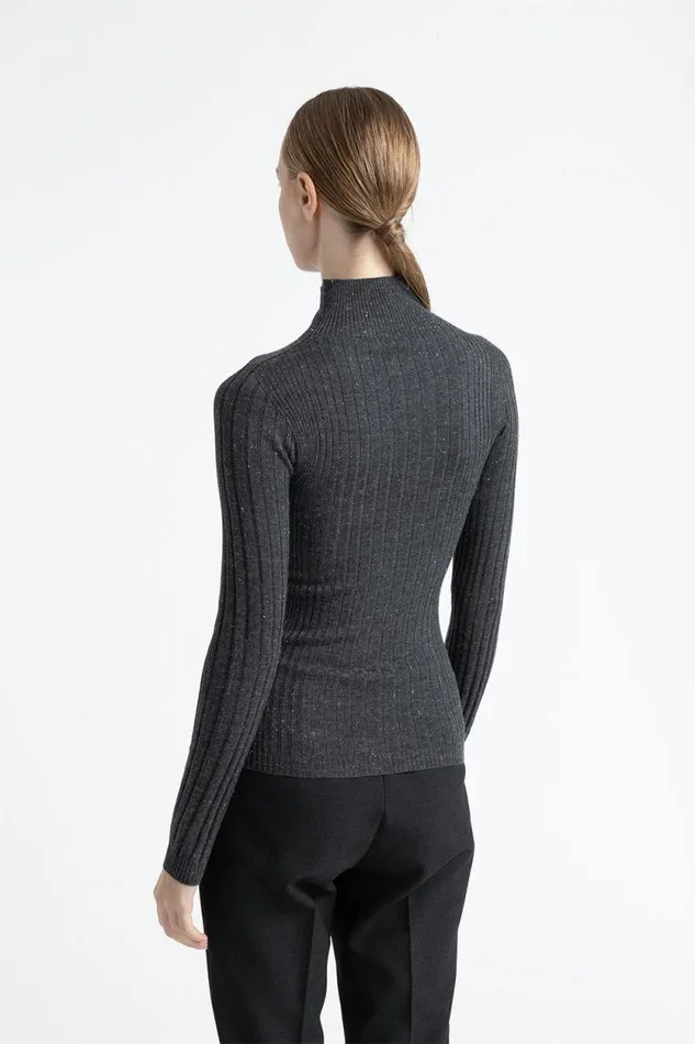 Peserico Knitwear Woman Wool High Neck Ribbed Sweater Graphite Peserico Knitwear Woman Wool High Neck Ribbed Sweater Graphite