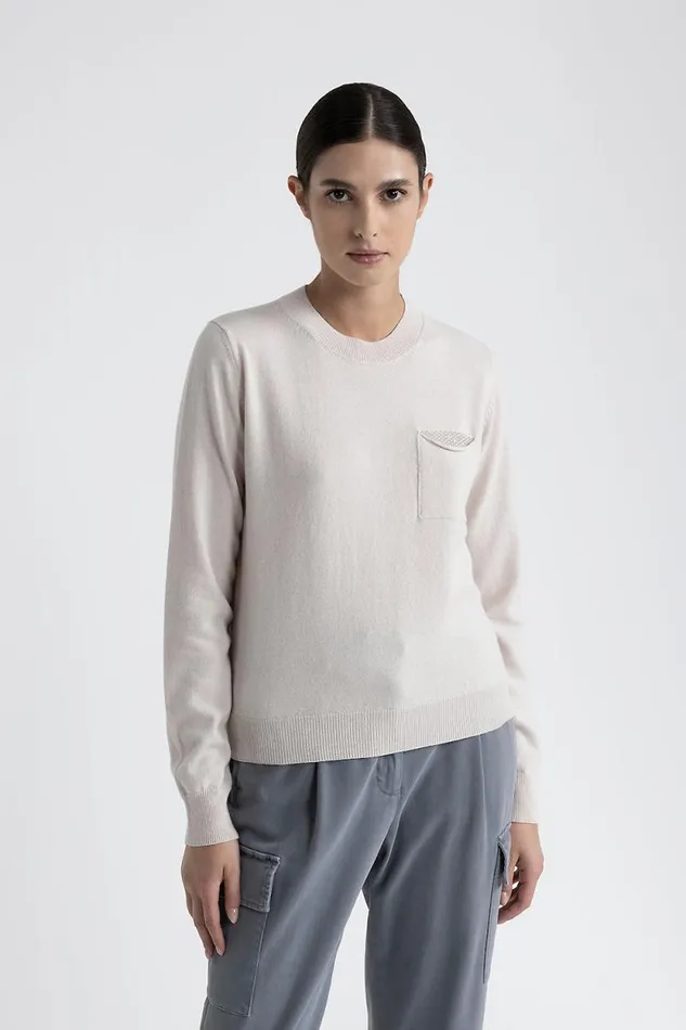 Peserico Knitwear Woman Wool Silk And Cashmere CrewNeck Sweater Pearl Beige