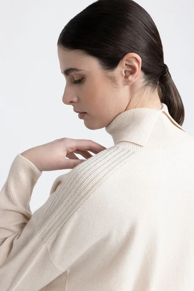 Peserico Knitwear Woman Wool Silk And Cashmere Crewneck Sweater Barley Peserico Knitwear Woman Wool Silk And Cashmere Crewneck Sweater Barley