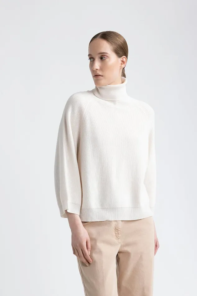 Peserico Knitwear Woman Wool Silk And Cashmere High Neck Cape Hornbeam