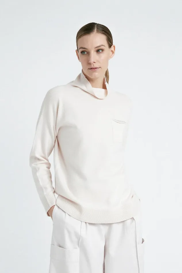 Peserico Knitwear Woman Wool Silk And Cashmere Shaved Knit High Neck Sweater Rose Water