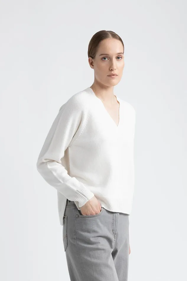 Peserico Knitwear Woman Wool Silk And Cashmere Sweater Natural White
