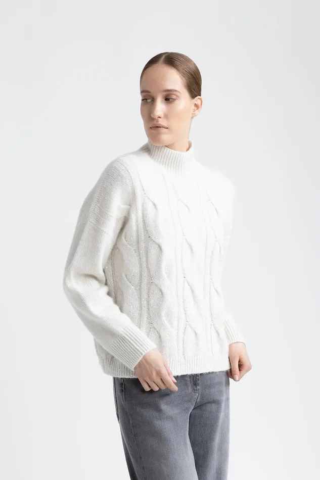 Peserico Knitwear Woman Wool Silk Cashmere Alpaca Sweater Natural White