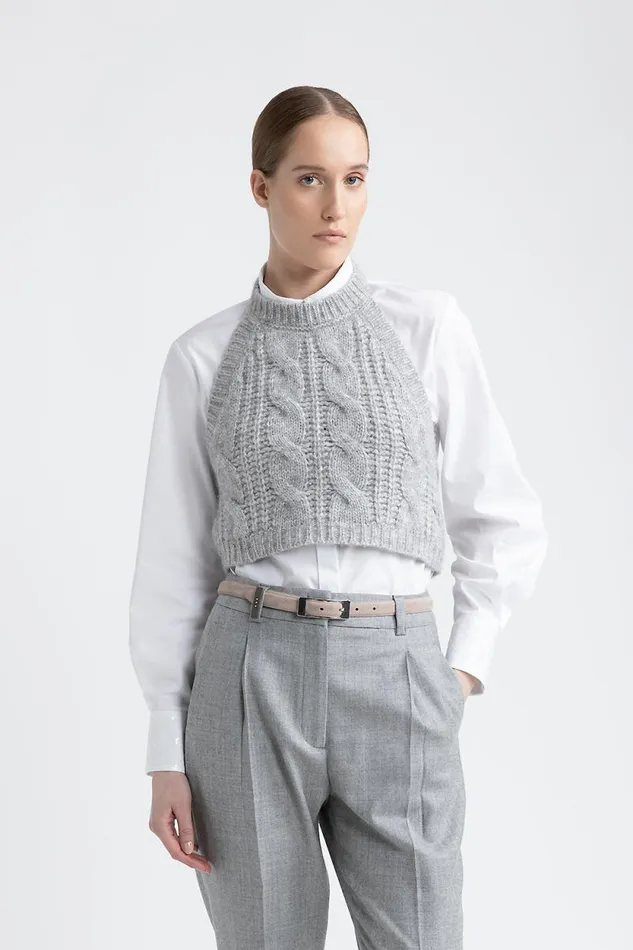 Peserico Knitwear Woman Wool Silk Cashmere And Alpaca Knit Top Granite