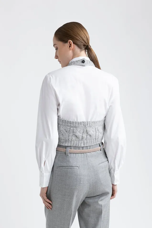 Peserico Knitwear Woman Wool Silk Cashmere And Alpaca Knit Top Granite Peserico Knitwear Woman Wool Silk Cashmere And Alpaca Knit Top Granite