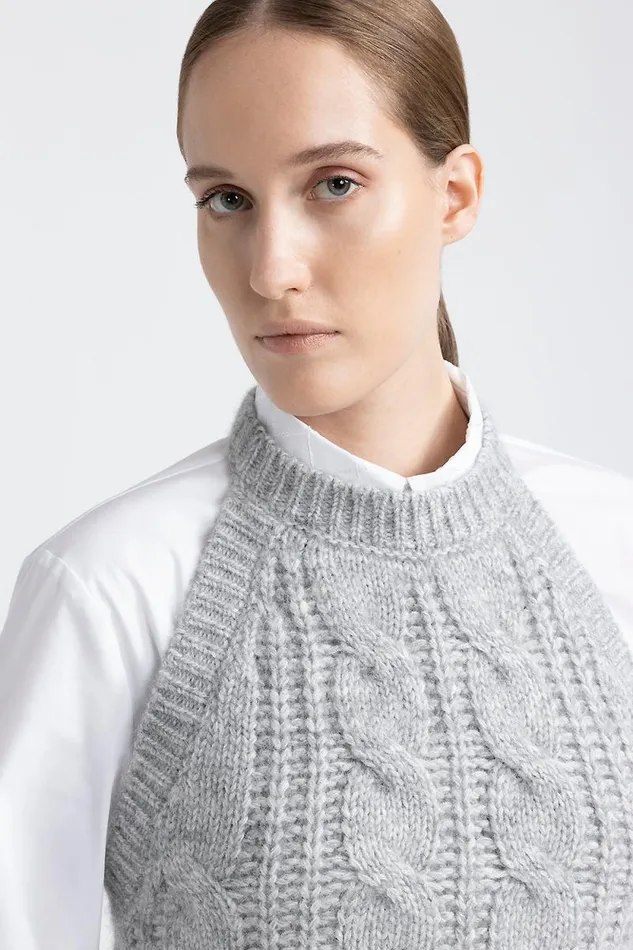 Peserico Knitwear Woman Wool Silk Cashmere And Alpaca Knit Top Granite Peserico Knitwear Woman Wool Silk Cashmere And Alpaca Knit Top Granite