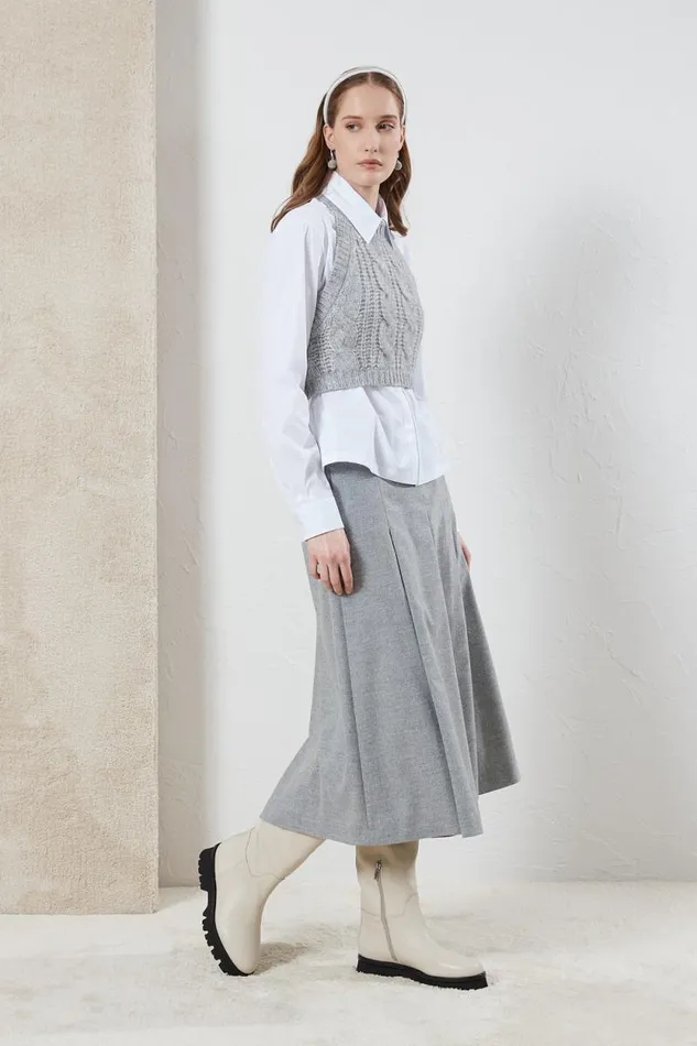 Peserico Knitwear Woman Wool Silk Cashmere And Alpaca Knit Top Granite Peserico Knitwear Woman Wool Silk Cashmere And Alpaca Knit Top Granite