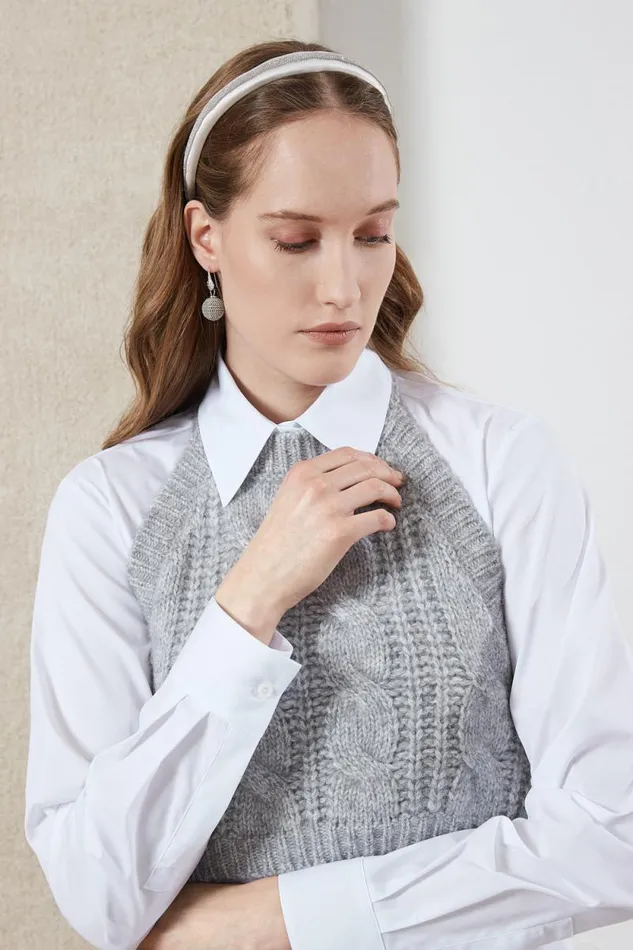 Peserico Knitwear Woman Wool Silk Cashmere And Alpaca Knit Top Granite Peserico Knitwear Woman Wool Silk Cashmere And Alpaca Knit Top Granite