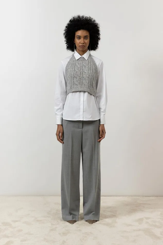 Peserico Knitwear Woman Wool Silk Cashmere And Alpaca Knit Top Granite Peserico Knitwear Woman Wool Silk Cashmere And Alpaca Knit Top Granite