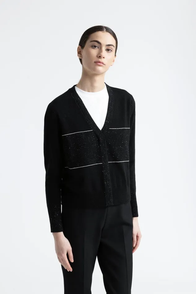 Peserico Knitwear Woman Wool Silk Cashmere And Lurex Cardigan Black