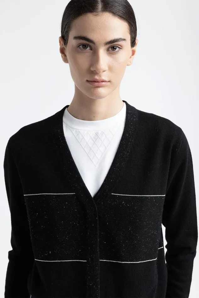 Peserico Knitwear Woman Wool Silk Cashmere And Lurex Cardigan Black Peserico Knitwear Woman Wool Silk Cashmere And Lurex Cardigan Black