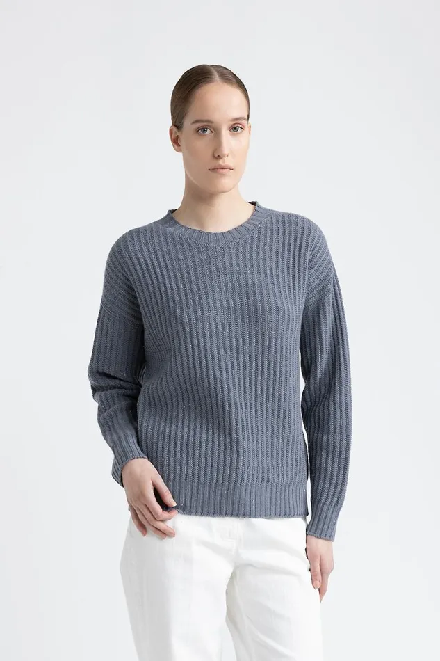 Peserico Knitwear Woman Wool Silk Cashmere And Lurex Sweater Slate