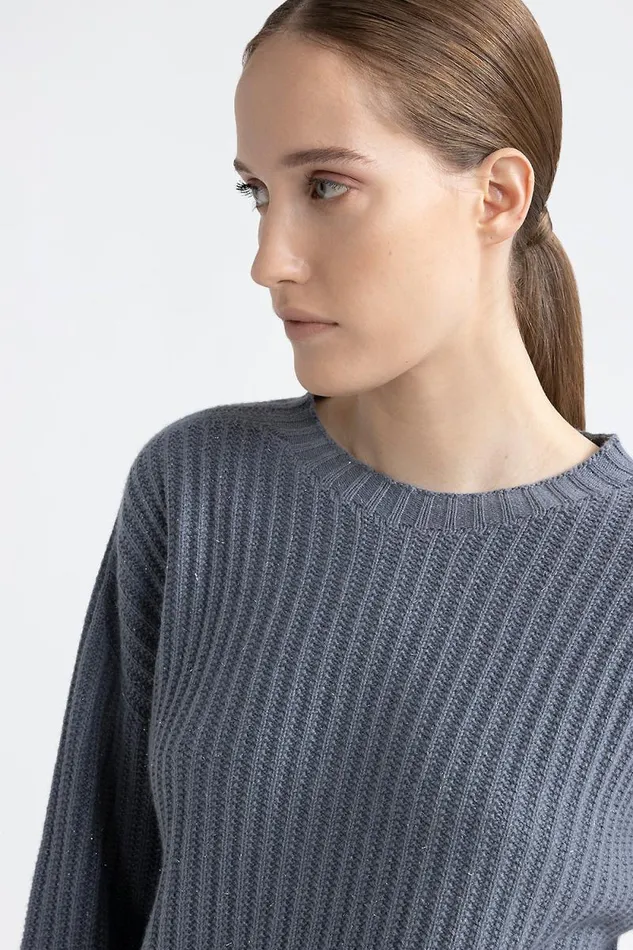 Peserico Knitwear Woman Wool Silk Cashmere And Lurex Sweater Slate Peserico Knitwear Woman Wool Silk Cashmere And Lurex Sweater Slate