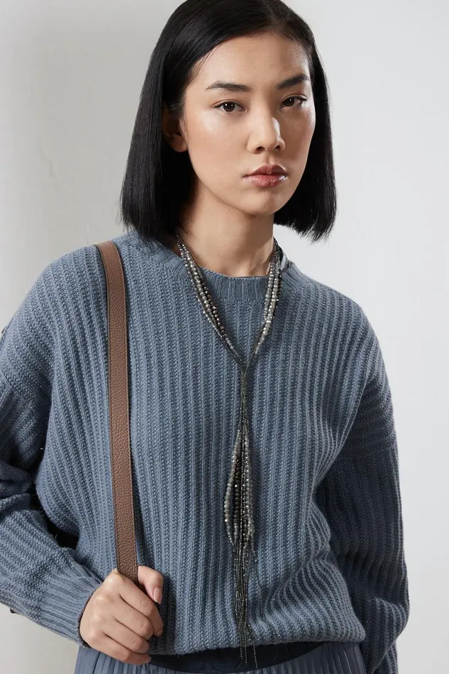 Peserico Knitwear Woman Wool Silk Cashmere And Lurex Sweater Slate Peserico Knitwear Woman Wool Silk Cashmere And Lurex Sweater Slate