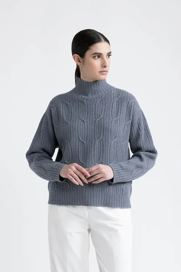 Peserico Knitwear Woman Wool Silk Cashmere Sweater Slate