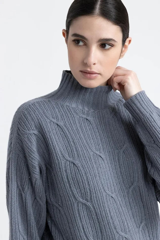Peserico Knitwear Woman Wool Silk Cashmere Sweater Slate Peserico Knitwear Woman Wool Silk Cashmere Sweater Slate