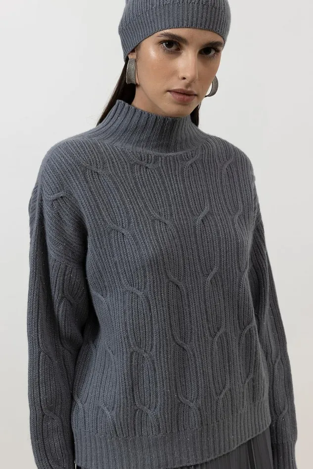 Peserico Knitwear Woman Wool Silk Cashmere Sweater Slate Peserico Knitwear Woman Wool Silk Cashmere Sweater Slate