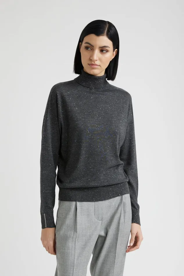 Peserico Knitwear Woman Wool Viscose And Lurex High Neck Sweater Graphite