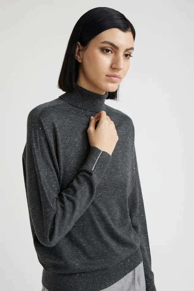 Peserico Knitwear Woman Wool Viscose And Lurex High Neck Sweater Graphite Peserico Knitwear Woman Wool Viscose And Lurex High Neck Sweater Graphite