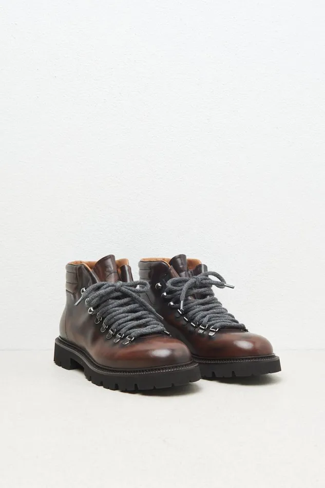 Peserico Man VintageEffect Leather Mountain Boots Walnut
