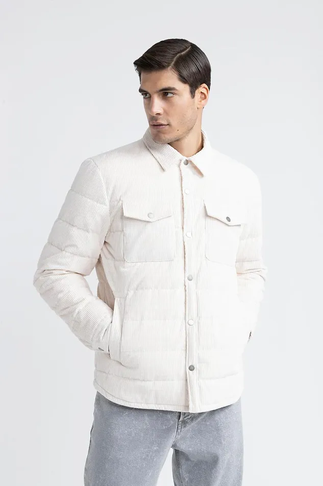 Peserico Outerwear Man Goose Down And Corduroy Shirt Hornbeam