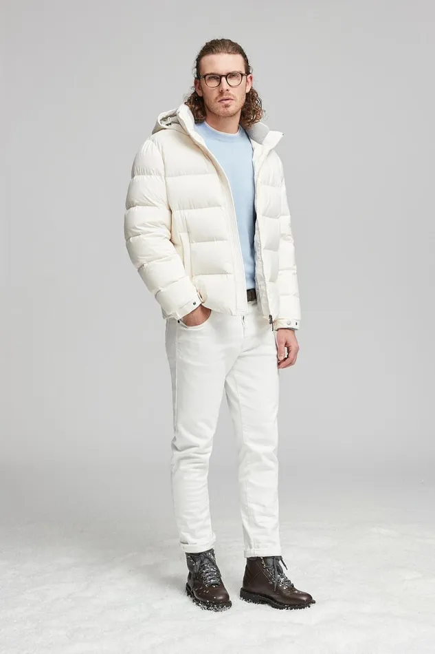 Peserico Outerwear Man Goose Down Jacket In AntiDrop Technical Microfiber Hornbeam Peserico Outerwear Man Goose Down Jacket In AntiDrop Technical Microfiber Hornbeam