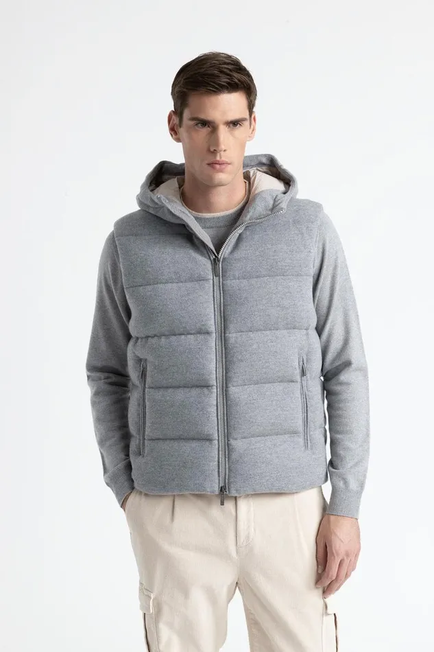 Peserico Outerwear Man Goose Down Vest In Wool And Cashmere Granite