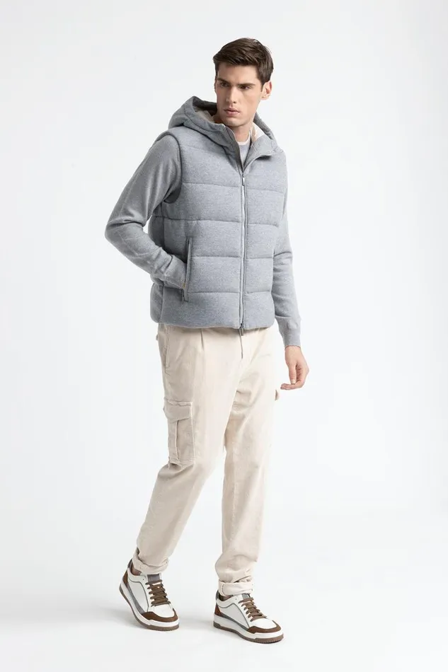 Peserico Outerwear Man Goose Down Vest In Wool And Cashmere Granite Peserico Outerwear Man Goose Down Vest In Wool And Cashmere Granite