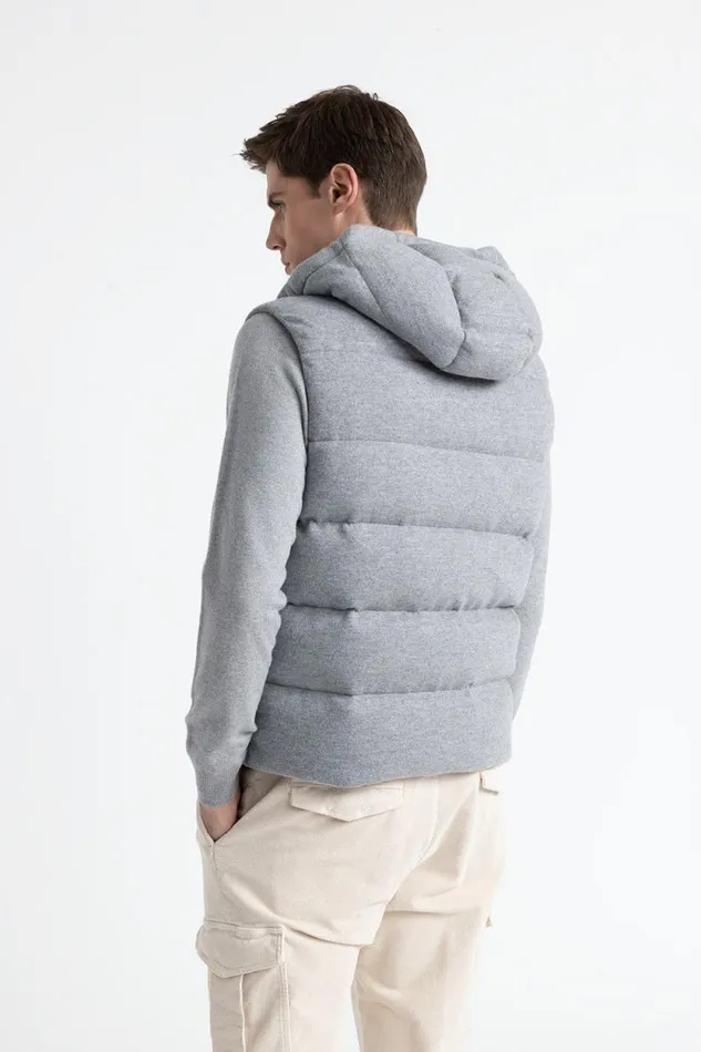 Peserico Outerwear Man Goose Down Vest In Wool And Cashmere Granite Peserico Outerwear Man Goose Down Vest In Wool And Cashmere Granite
