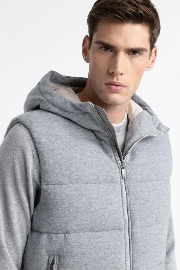 Peserico Outerwear Man Goose Down Vest In Wool And Cashmere Granite Peserico Outerwear Man Goose Down Vest In Wool And Cashmere Granite