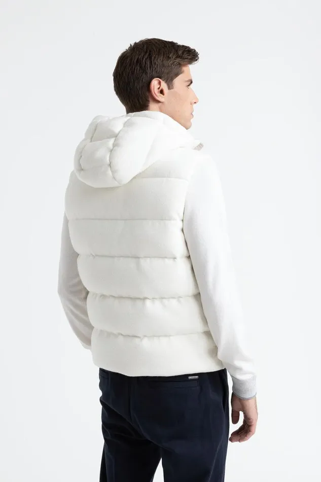 Peserico Outerwear Man Goose Down Vest In Wool And Cashmere Pure White Peserico Outerwear Man Goose Down Vest In Wool And Cashmere Pure White