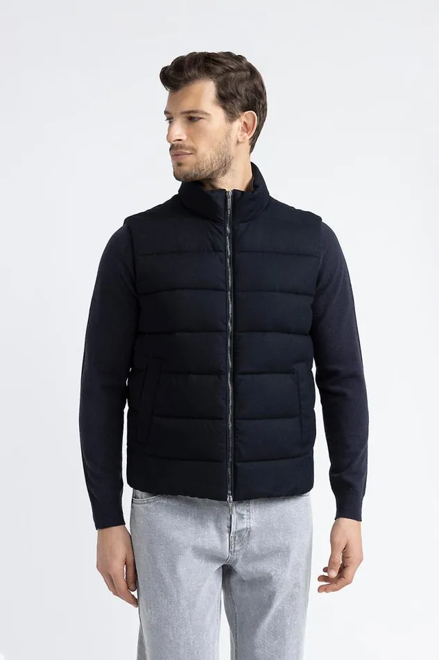 Peserico Outerwear Man Sleeveless Goose Down Jacket In Cashmere Inkwell Blue