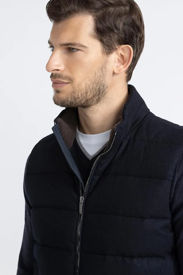 Peserico Outerwear Man Sleeveless Goose Down Jacket In Cashmere Inkwell Blue Peserico Outerwear Man Sleeveless Goose Down Jacket In Cashmere Inkwell Blue