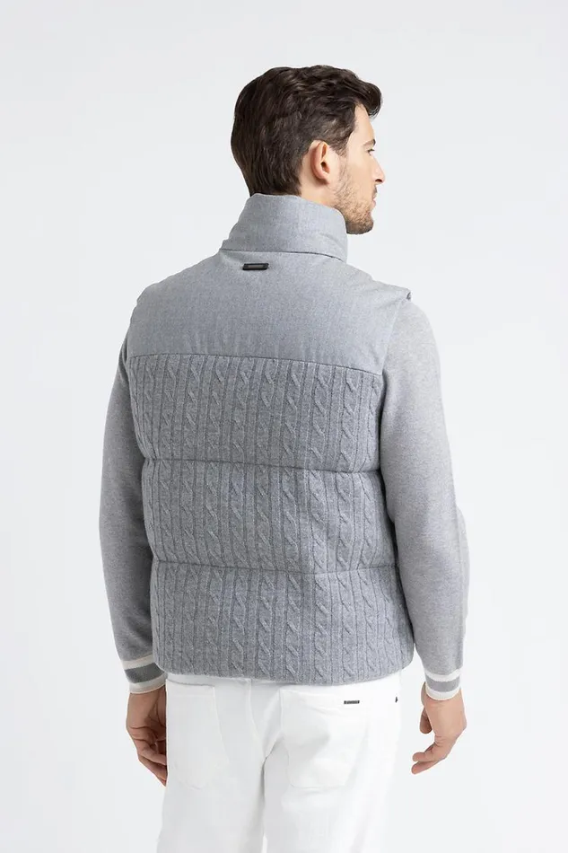 Peserico Outerwear Man Sleeveless Goose Down Jacket In Tricot Wool Granite Peserico Outerwear Man Sleeveless Goose Down Jacket In Tricot Wool Granite