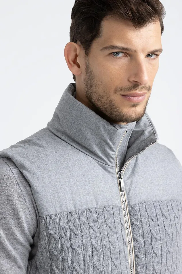 Peserico Outerwear Man Sleeveless Goose Down Jacket In Tricot Wool Granite Peserico Outerwear Man Sleeveless Goose Down Jacket In Tricot Wool Granite