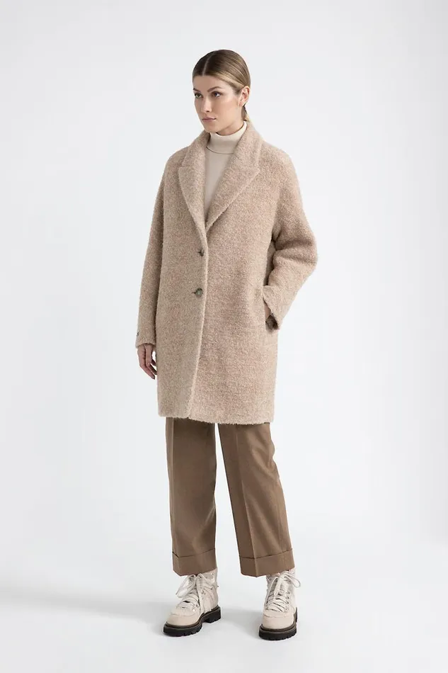 Peserico Outerwear Woman Boucl Wool And Alpaca Coat Macchiato